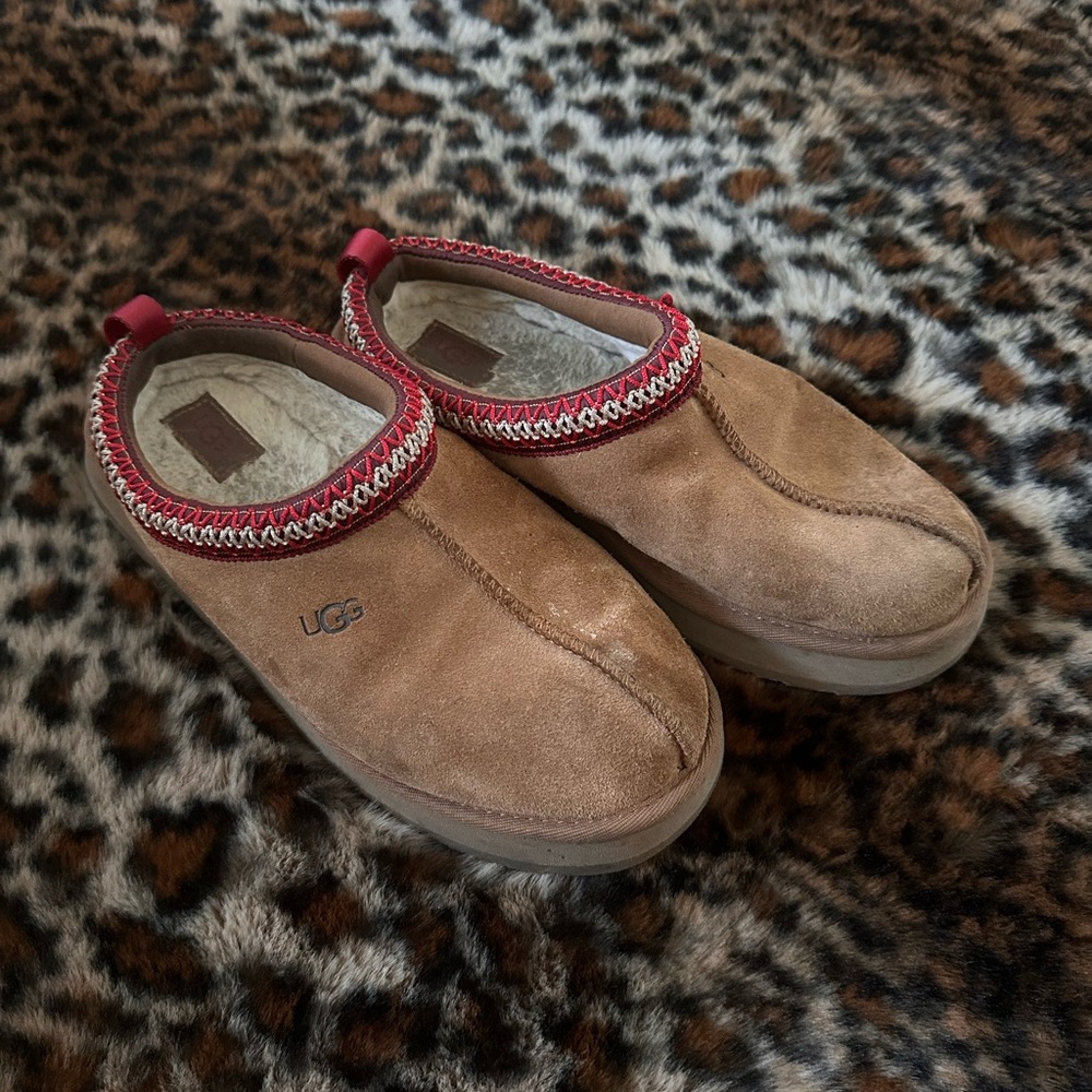 UGG Red and Tan Slip-On Shoes